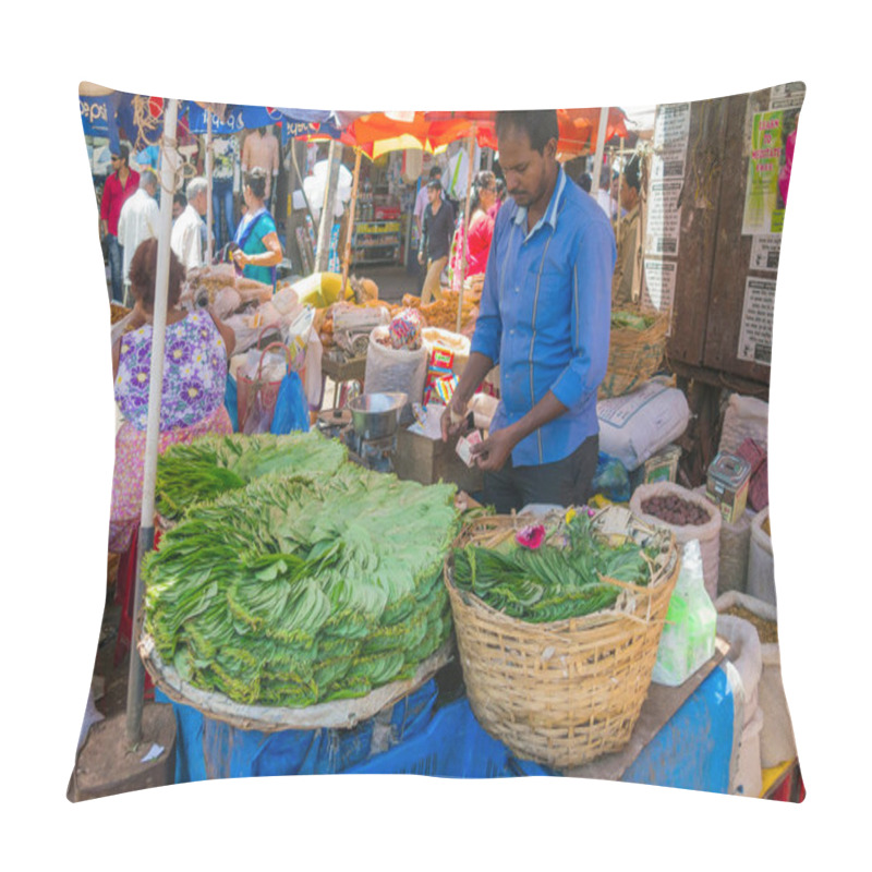 Personality  India, Goa. March 10, 2017. Leaves Of Betel (pan Masala) On The Market In Goa Pillow Covers