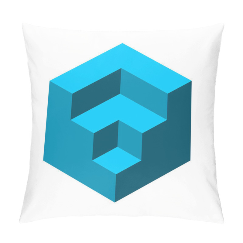 Personality  Blue 3D Cube With Three Levels. Staircase Climbing Concept. Isometric Box Structure Projection. Building, Construction, Architecture Industry. Geometric Hexagon Object. Vector Illustration, Clip Art Pillow Covers