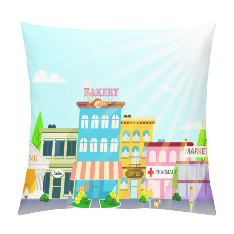 Personality  Small Town With Small And Medium Business. Pillow Covers