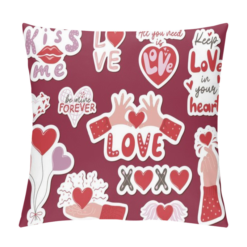 Personality  Set Of Valentines Stickers With Lettering And Hands Holding Hearts Pillow Covers