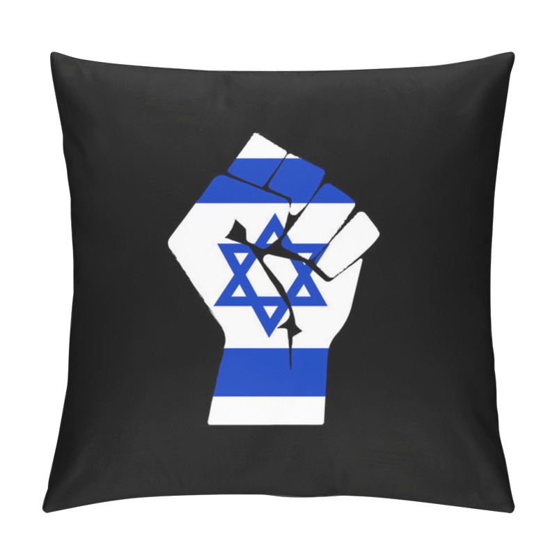 Personality  Israeli Flag In Raised Hand Icon Isolated On Black Background. Fist Symbol Modern, Simple, Vector, Icon For Website Design, Mobile App, Ui. Vector Illustration Pillow Covers