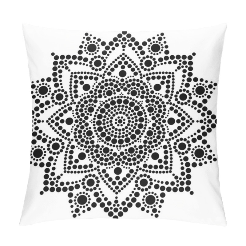 Personality  Mandala Vector Dot Art, Aboriginal Dot Painting, Retro Folk Design Inspired By Traditional Art From Australia In Black On White Backgound  Pillow Covers