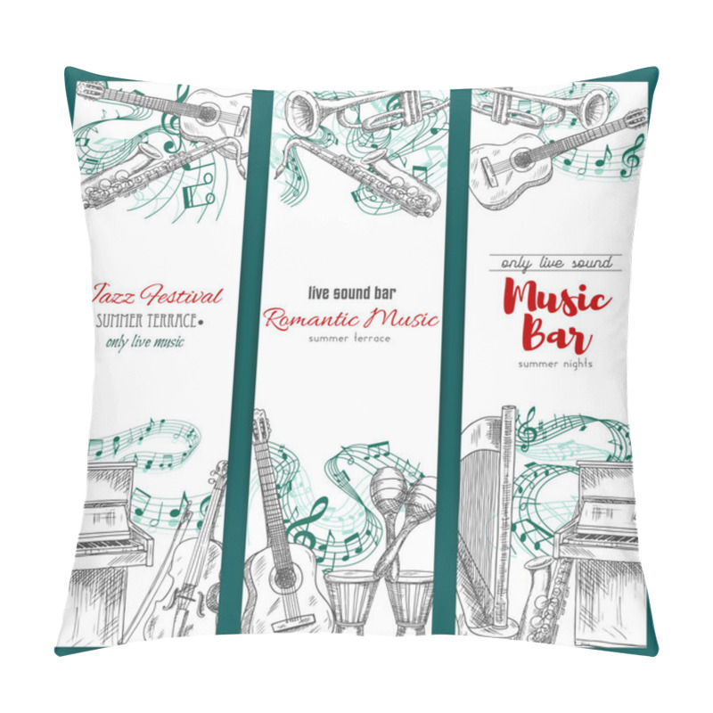 Personality  Musical Instruments Sketch, Music Festival Banners Pillow Covers