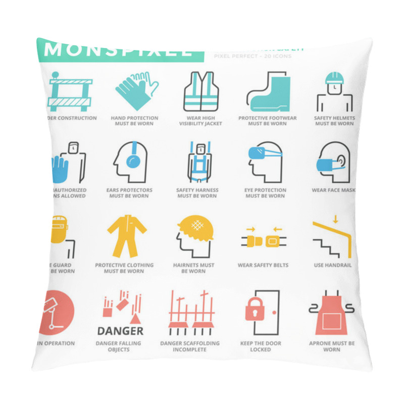 Personality  Flat Thin Line Icons Set Of Construction Industry And Building Safety Pillow Covers