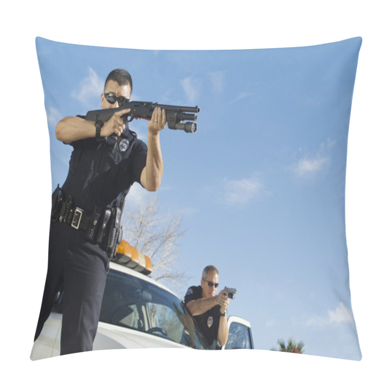 Personality  Police Officer Aiming Shotgun Pillow Covers