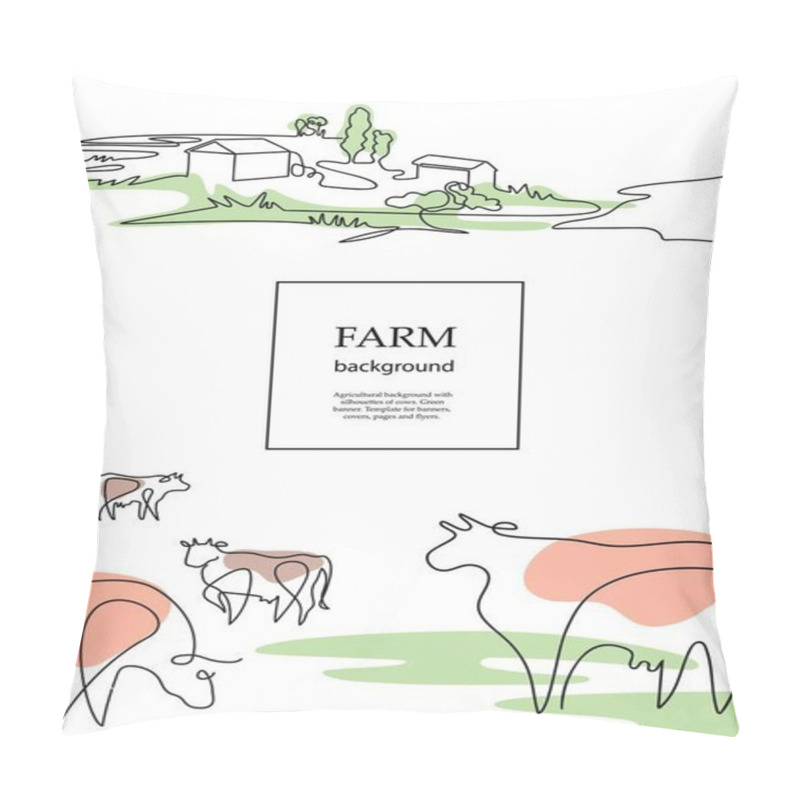 Personality  Cows And Village Houses. Agricultural Brochure Layout Design. Pillow Covers