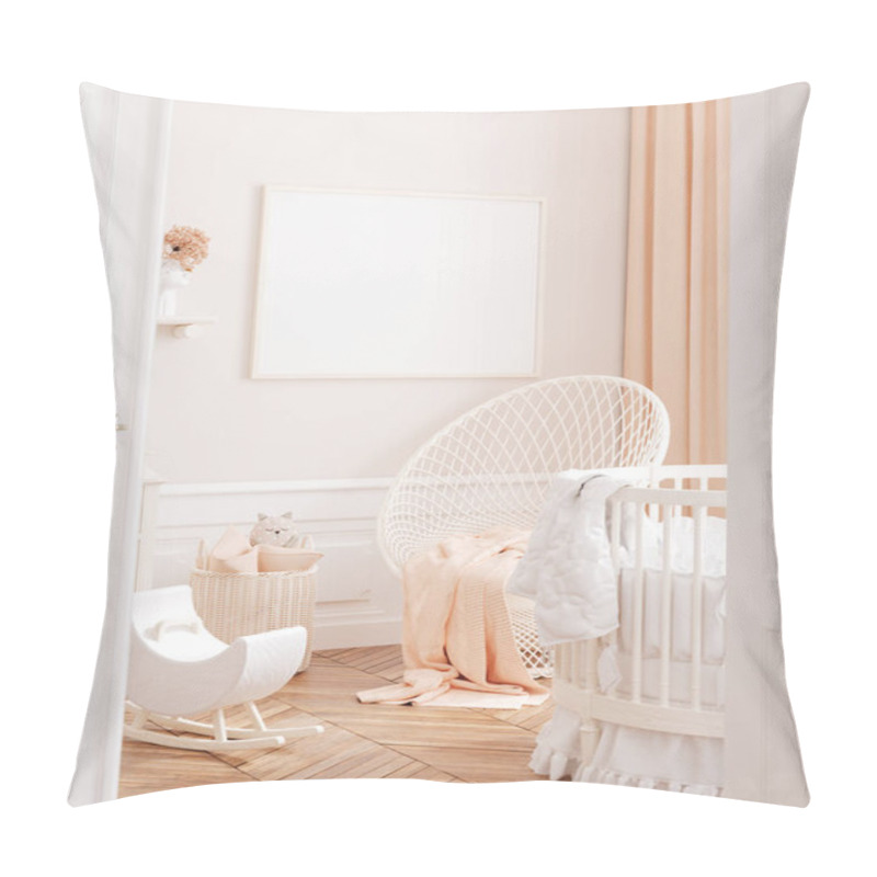 Personality  Mock Up Frame In Cozy Girls Nursery, Chic Style Interior Background, 3d Render Pillow Covers