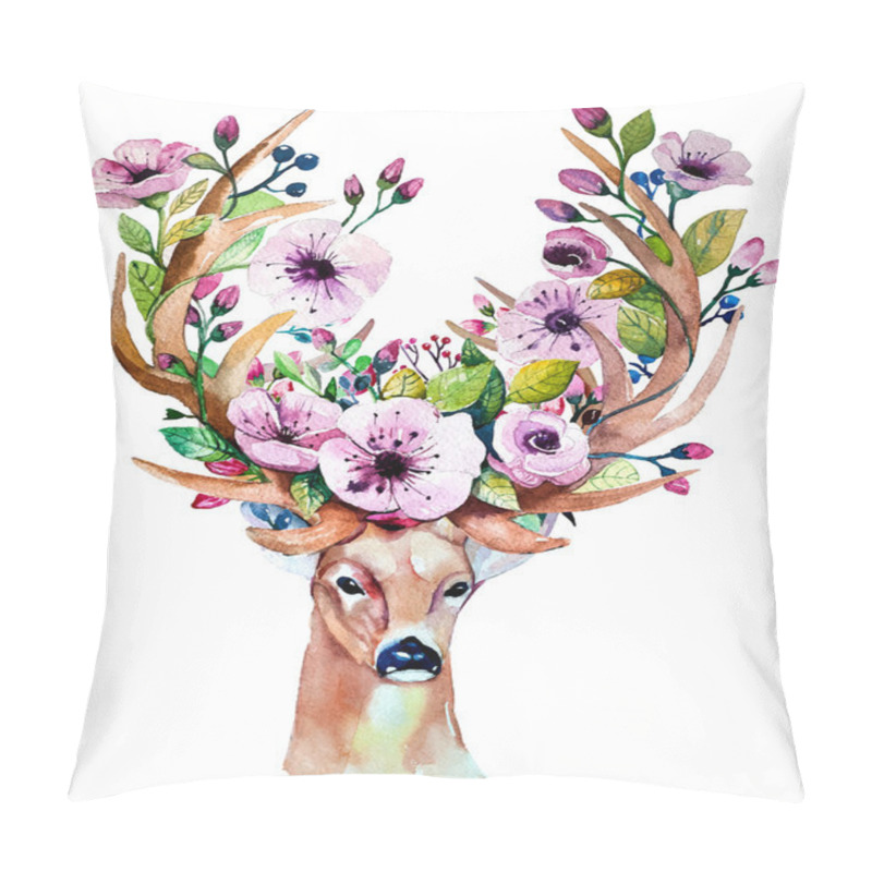 Personality  Hand Drawn Deer With Flowers Pillow Covers