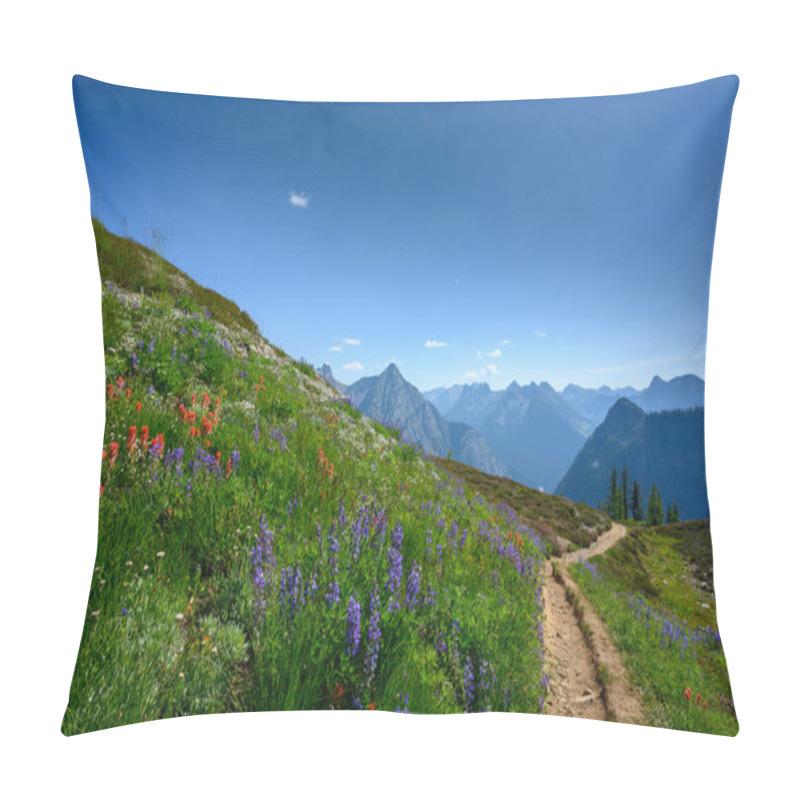 Personality  Trail Cuts Through Wild Flowers In North Cascades Mountains Pillow Covers