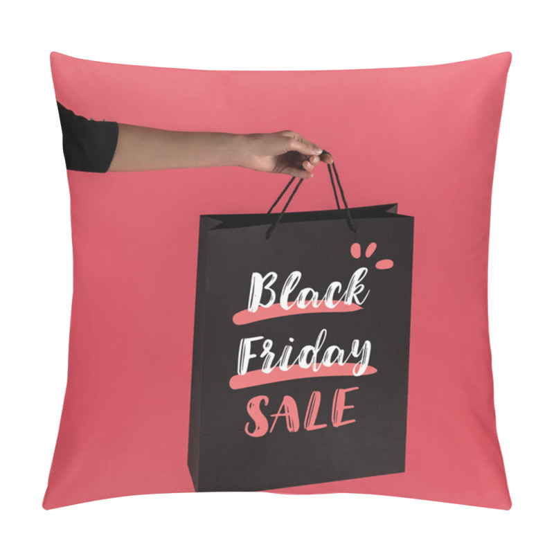 Personality  Woman Holding Black Shopping Bag Pillow Covers