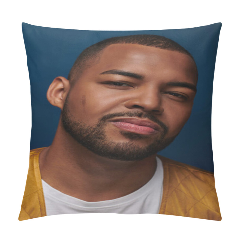 Personality  Handsome African American Man Looking At Camera And Slightly Smiling At Camera, Fashion Concept Pillow Covers