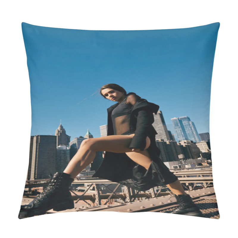 Personality  A Woman Dances On A Bridge In New York City. Pillow Covers