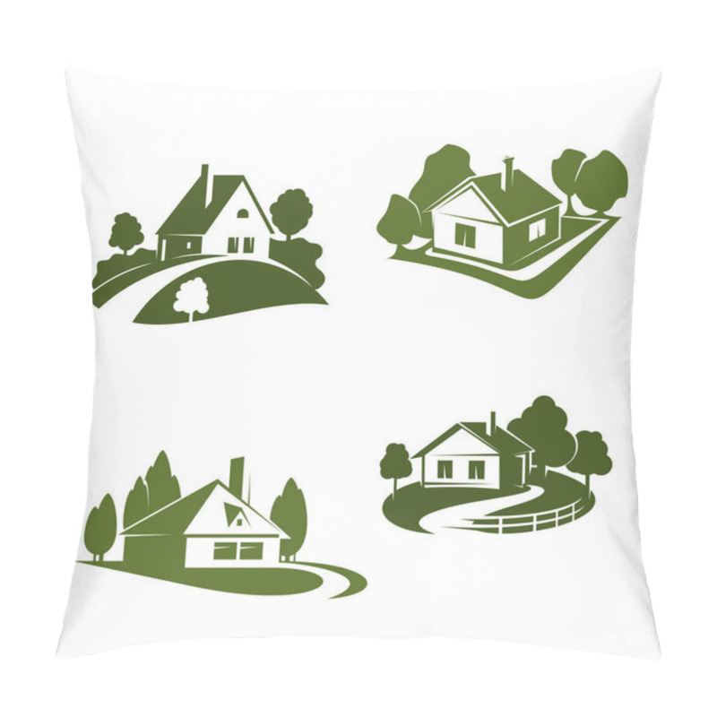 Personality  Green Eco House Icon For Real Estate Design Pillow Covers