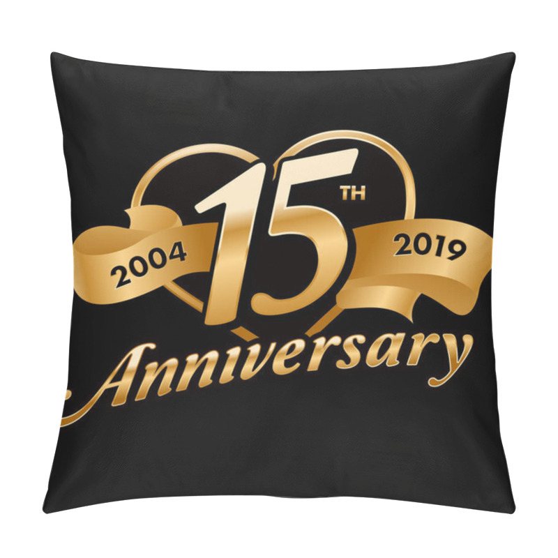 Personality  15th Anniversary Symbol With Golden Ribbon Pillow Covers