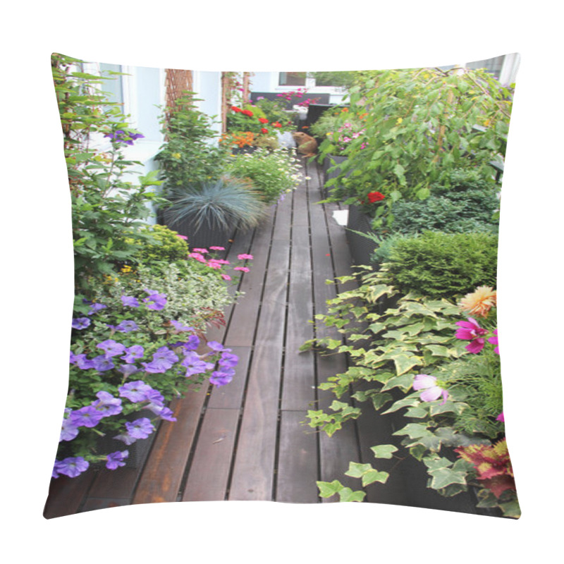 Personality  Beautiful Modern Terrace With A Lot Of Flowers Pillow Covers