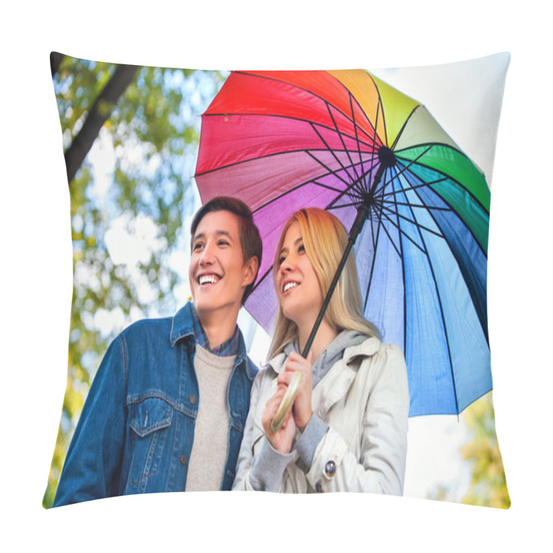 Personality  Loving Couple On A Date Under Umbrella. Pillow Covers