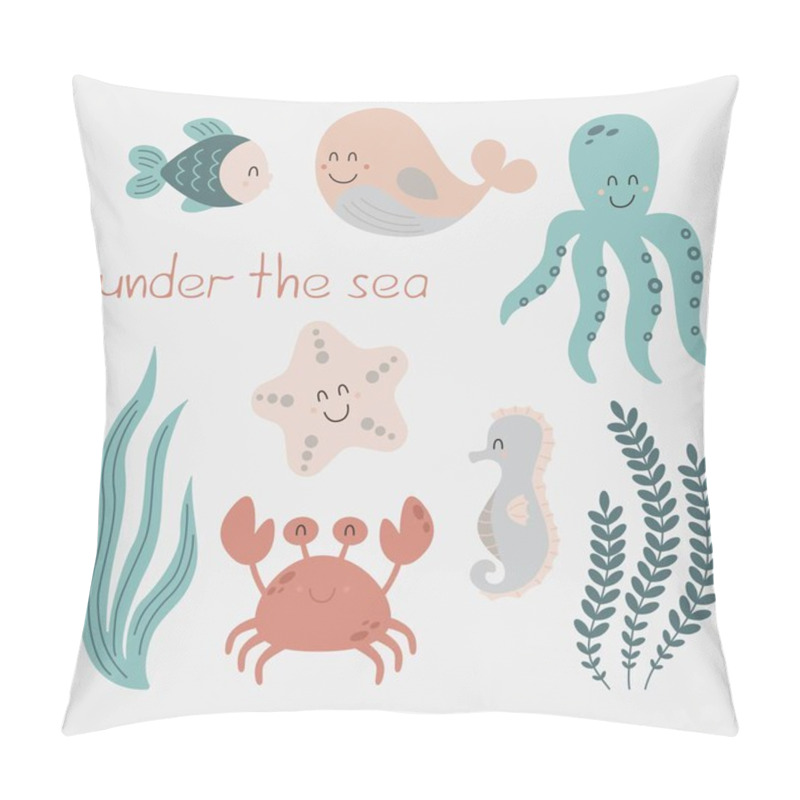 Personality  Under The Sea Set, Underwater World Collection, Kids Illustration, Marine Life, Sea Creatures Pillow Covers