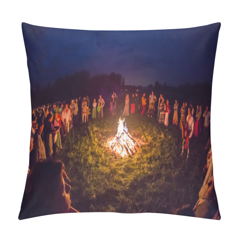 Personality  People Celebrate The Holiday And Russian Dance In A Circle Around  Sacred Fire Pillow Covers