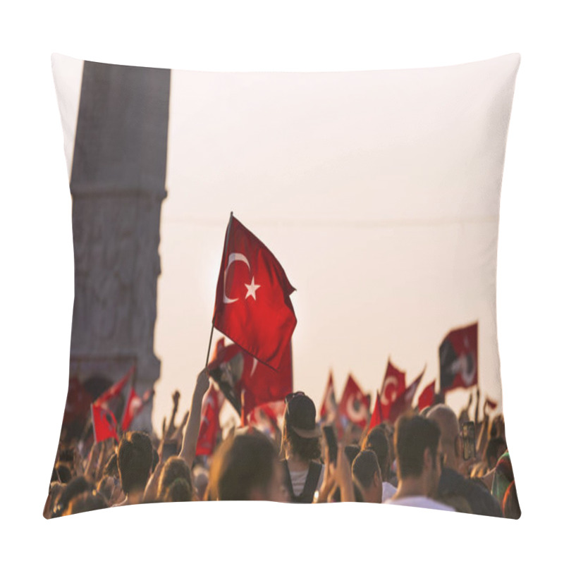 Personality  September 9 Independence Day Of Izmir. Crowded People In The Square Of Gundogdu And A Turkish Flag In Crowded People. Pillow Covers