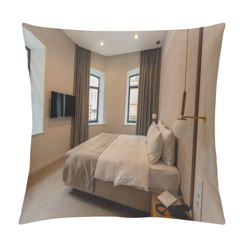 Personality  Telephone Near Comfortable Bed With White Bedding In Hotel Room  Pillow Covers