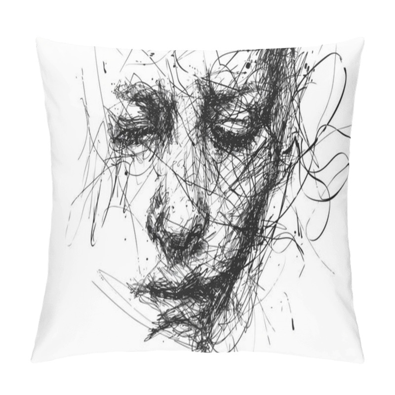 Personality  Grunge Scribbles Forming A Portrait Outline Isolated Pillow Covers