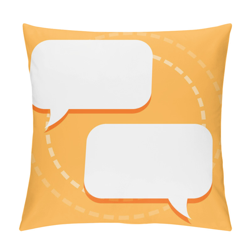 Personality  Two Rectangular Blank White Speech Bubble With Tails Facing Opposite Side. Broken Lines Forming Round Shape Design On Color Background. Text Balloon Photo Engaging In Conversation. Pillow Covers