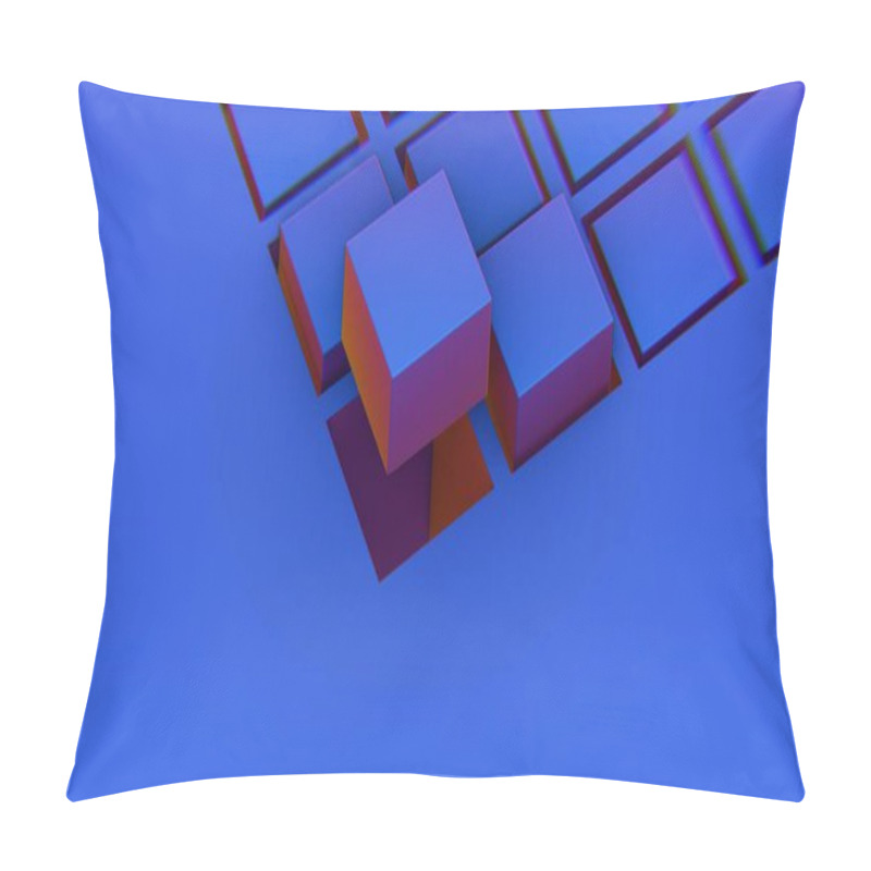 Personality  Abstract Composition With Blue And Pink Cubes And Grid Structur Pillow Covers