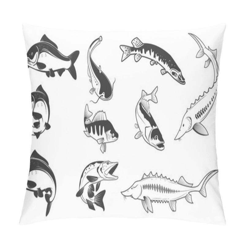 Personality  Set Of River Fish Marks. River Carp,  Pillow Covers