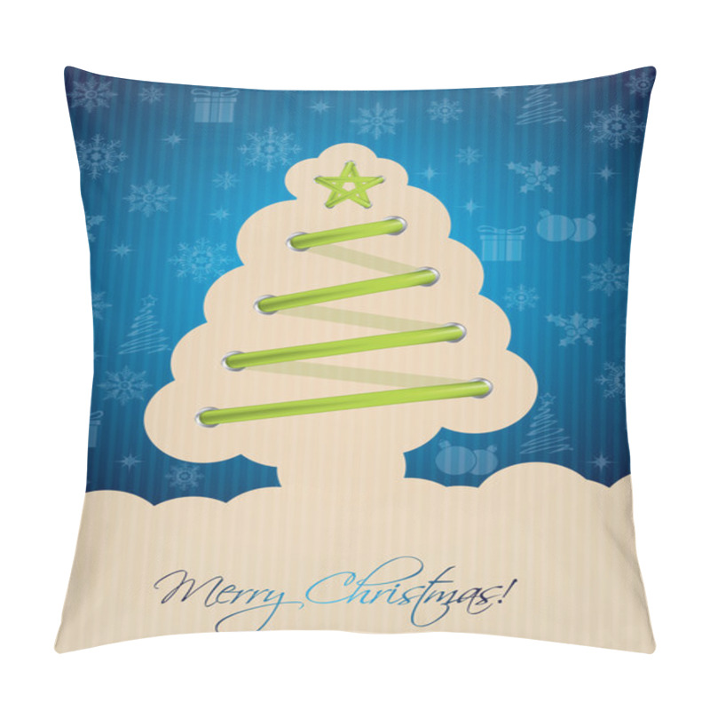 Personality  Blue Christmas Card With Tree Shoelace Pillow Covers