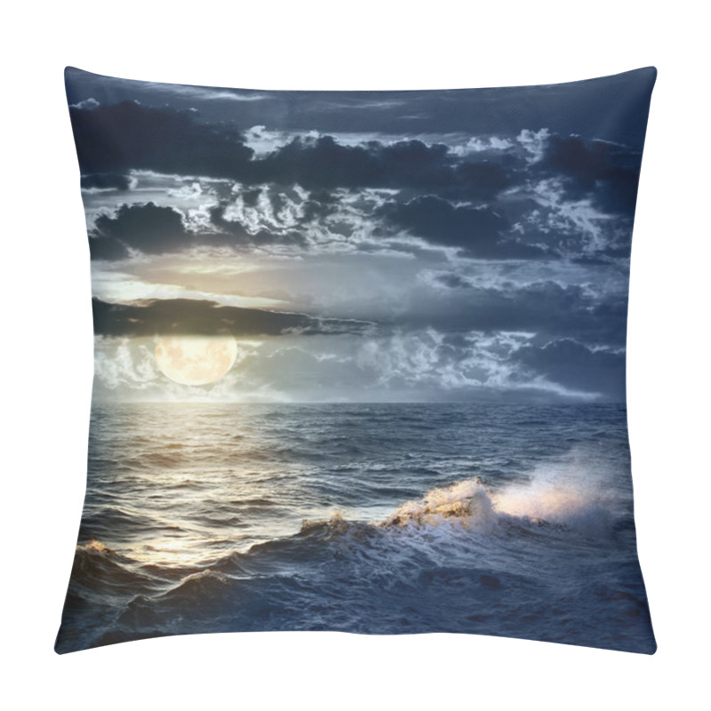 Personality  Stormy Sea At Night With Dramatic Sky And The Big Moon Pillow Covers