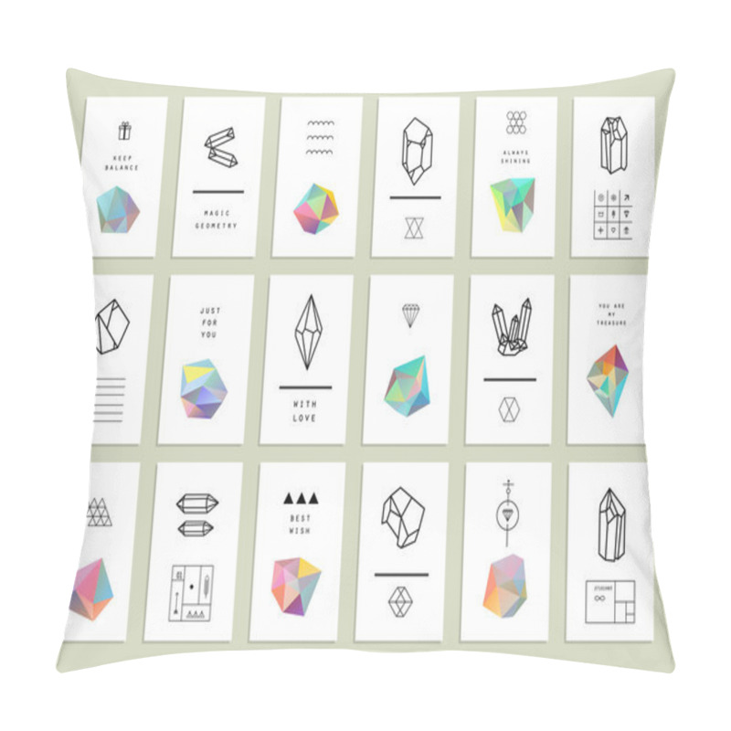 Personality  Collection Of Creative Cards. Set Of Crystals In Polygon Style Pillow Covers