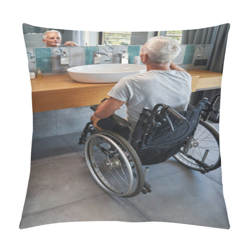 Personality  Disabled Man In Bathroom Brushing His Teeth Pillow Covers