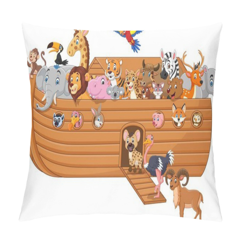 Personality  Vector Illustration Of Cartoon Noah Ark With Animals Pillow Covers