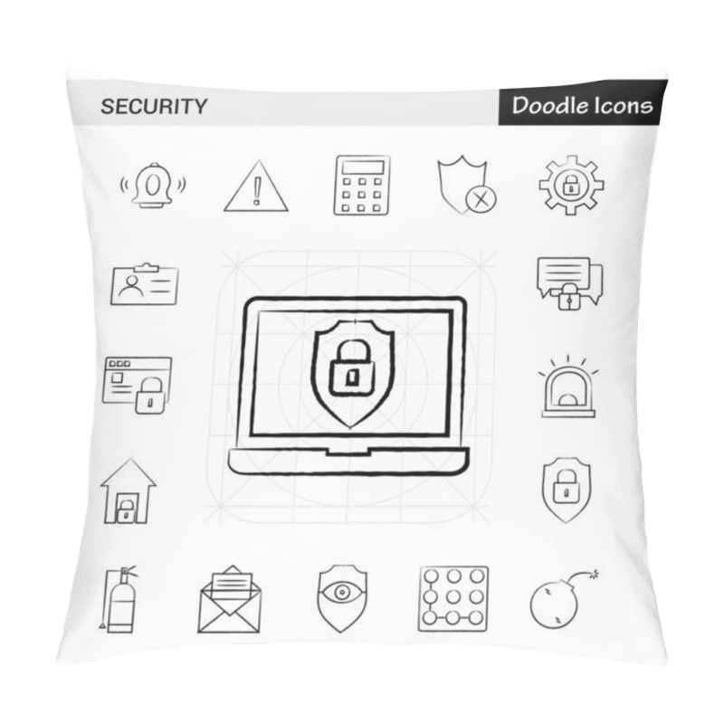 Personality  Set Of 17 Security Hand-drawn Icon Set Pillow Covers