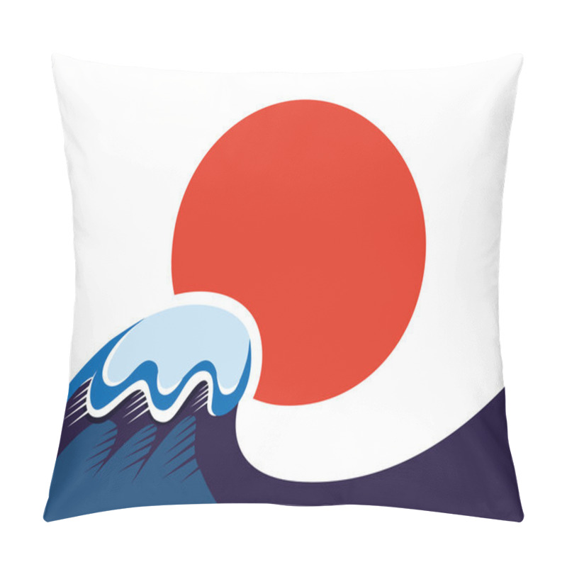 Personality  Japan Symbol Of Sun And Tsunami Wawe Isolated On White Pillow Covers