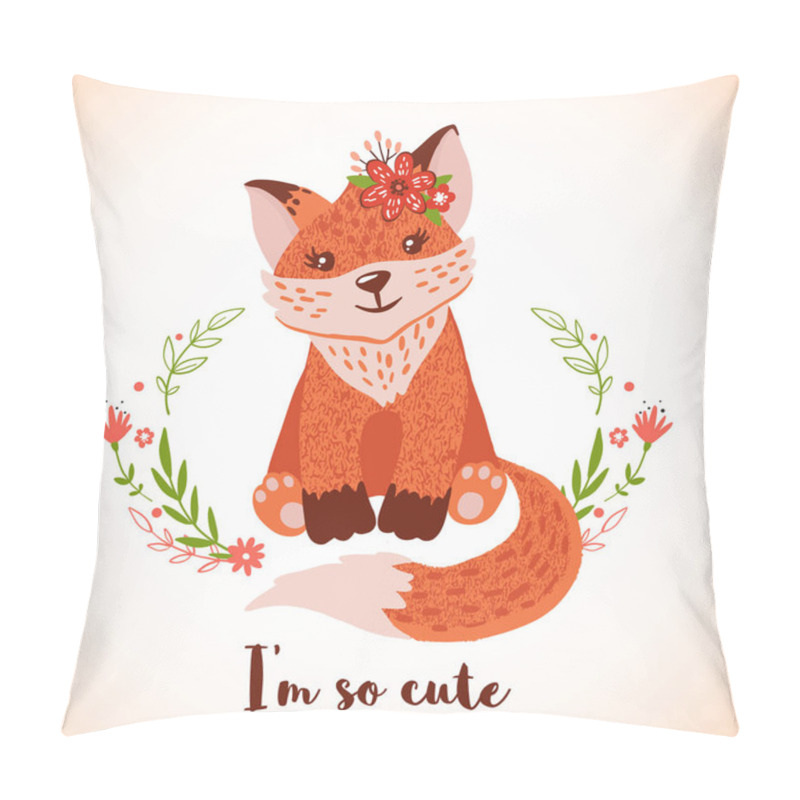 Personality  Greeting Card With Cute Fox In Hand Drawn Style. Forest Animal. Design Element For Poster, Banner, T-shirt And Other. Vector Illustration. Pillow Covers