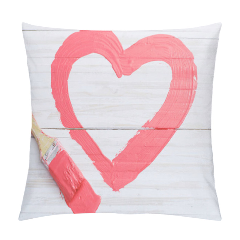 Personality  Pink Painted Heart On White Wooden Background Pillow Covers