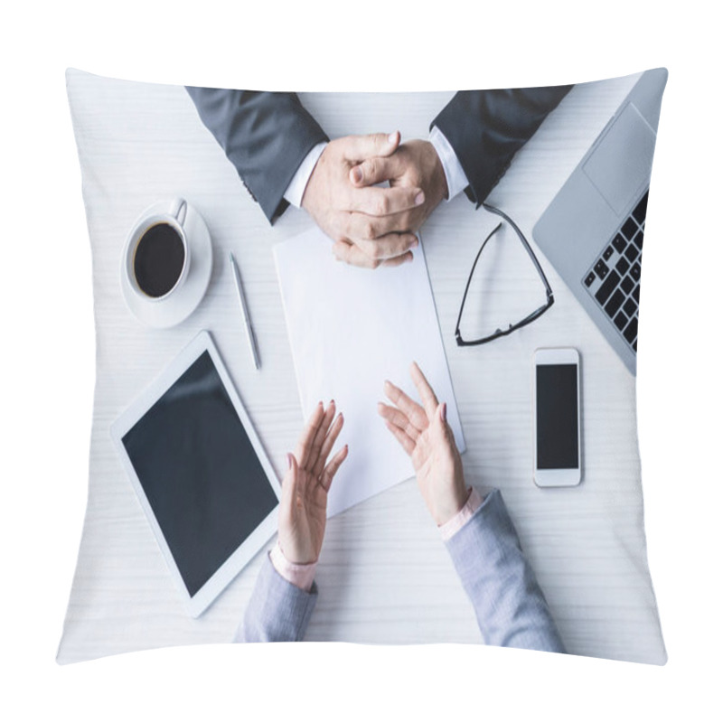 Personality  Business People Having Discussion Pillow Covers