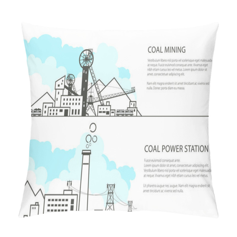 Personality  Set Of Banners With Mining And Power Station Pillow Covers