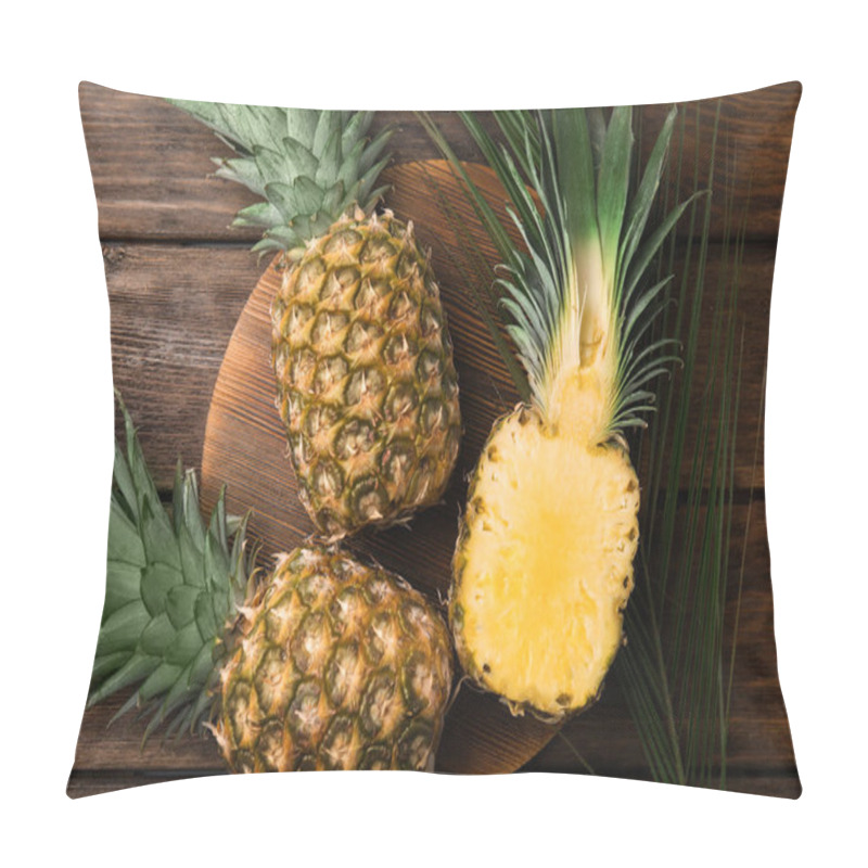 Personality  Whole And Cut Pineapples On Wooden Table, Flat Lay Pillow Covers