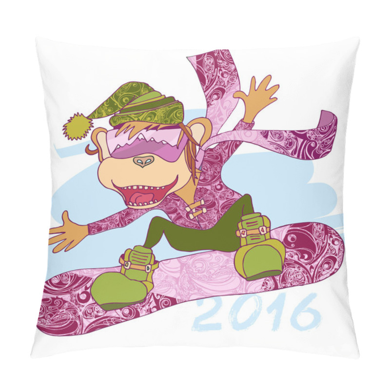 Personality  Funny Cartoon Decorative Monkey Snowboarder. Symbol Of The New Y Pillow Covers