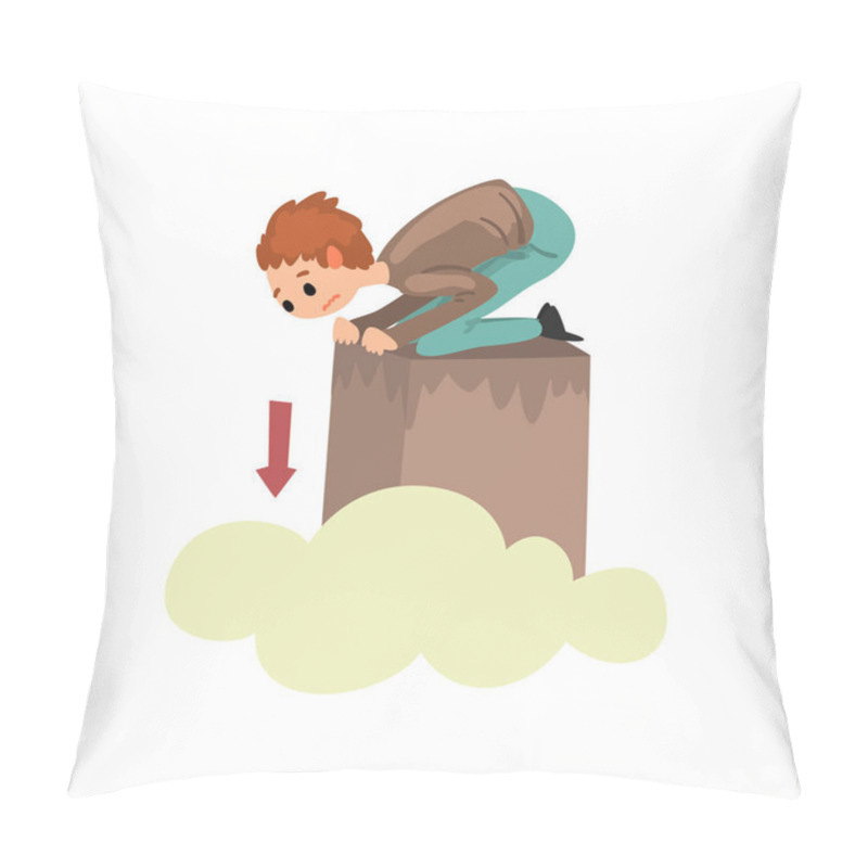 Personality  Man Suffering From Acrophobia, Guy Feeling Fear Of Heights, Human Fear Concept Vector Illustration On A White Background Pillow Covers