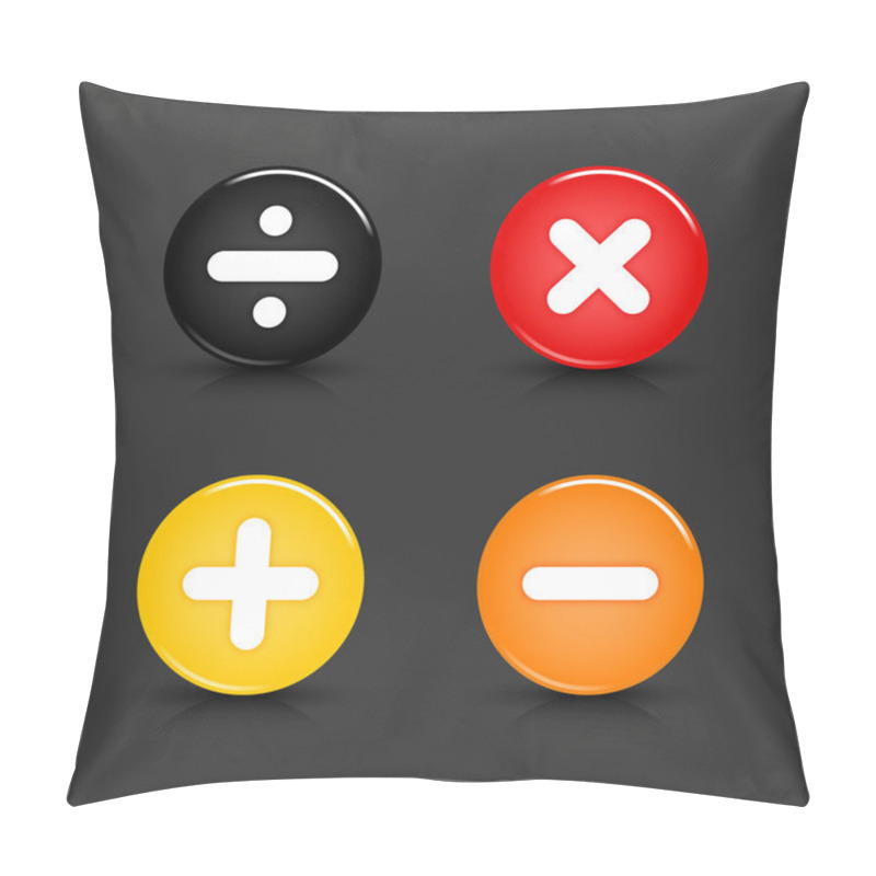 Personality  Colored Web 2.0 Button With Math Symbols. Round Shapes With Reflection And Shadow On Gray Background. 10 Eps Pillow Covers