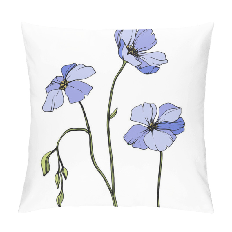 Personality  Vector Blue Flax. Spring Wildflowers Isolated On White. Engraved Ink Art.  Pillow Covers