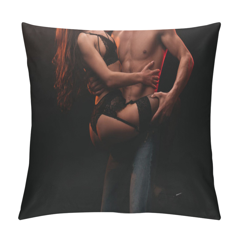 Personality  Cropped View Of Sexual Passionate Couple Hugging Isolated On Black Pillow Covers