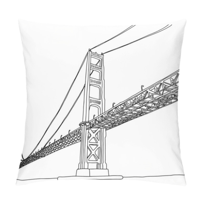 Personality  Golden Gate Bridge Vector Illustration Sketch Doodle Hand Drawn With Black Lines Isolated On White Background Pillow Covers