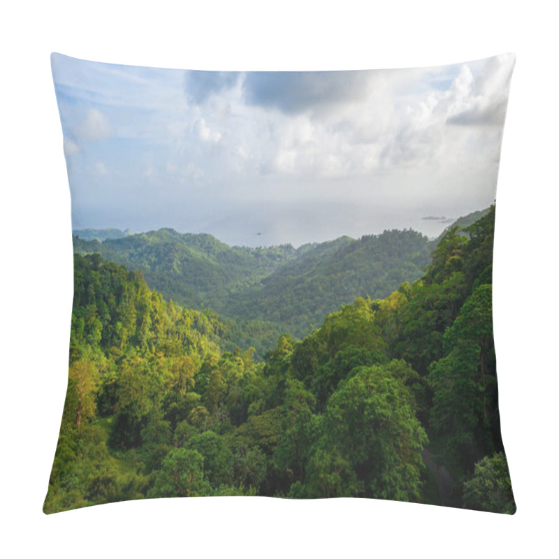 Personality  Beautiful Panorama Of The Tropical Island Forest. Huge Hills Covered In Trees At Sunset. Pillow Covers