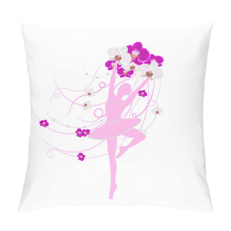 Personality  Tender Ballerina Holding An Arrangement Of Orchid Flowers With Ribbons. Pillow Covers