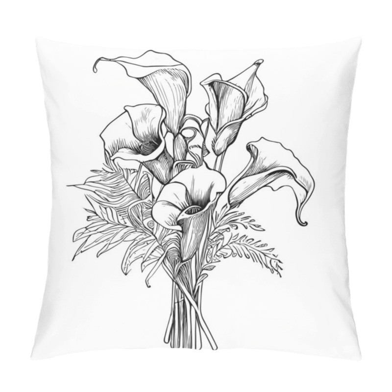 Personality  Bouquet Of Calla Lilies Sketch Hand Drawn Vector Illustration. Pillow Covers