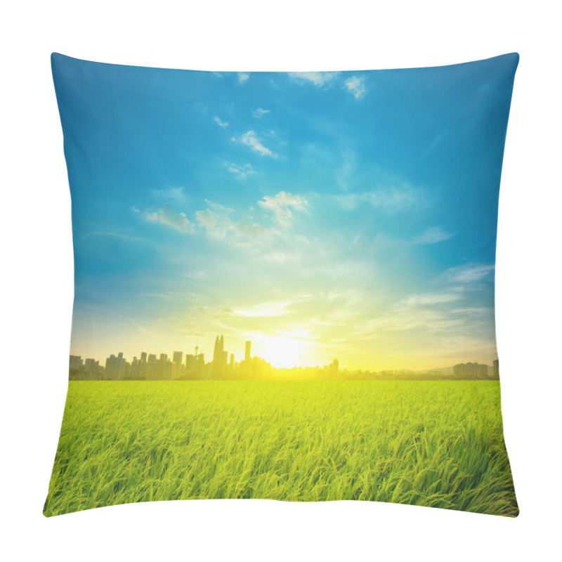 Personality  Rice Field Plantation And City Pillow Covers